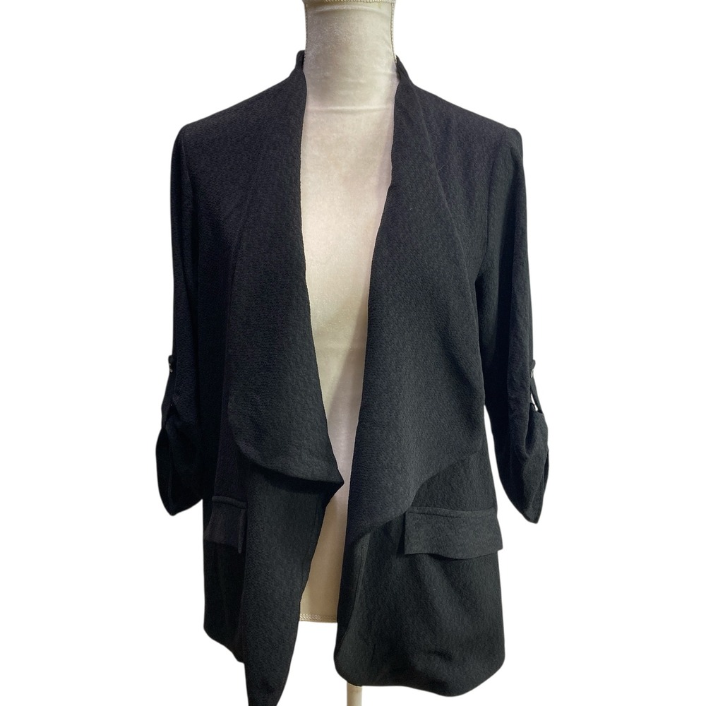 VWT Vici Lush Black S Textured Open Front Cardigan Jacket 3/4 Sleeve Pockets